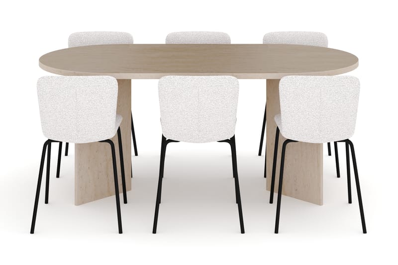 Dano Spisebord 180 cm med 6 Katy Spisestole - Travertin / Hvid - Møbler - Borde - Spisebordssæt