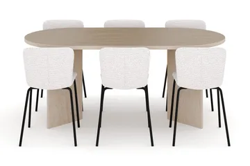Dano Spisebord 180 cm med 6 Katy Spisestole - Travertin / Hvid - Møbler - Borde - Spisebordssæt
