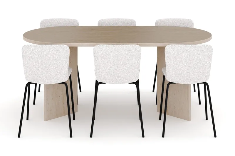 Dano Spisebord 180 cm med 6 Katy Spisestole - Travertin / Hvid - Møbler - Borde - Spisebordssæt