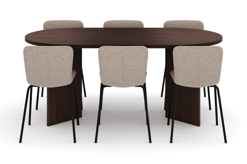 Dano Spisebord 180 cm med 6 Katy Spisestole - Valnød / Greige - Møbler - Borde - Spisebordssæt