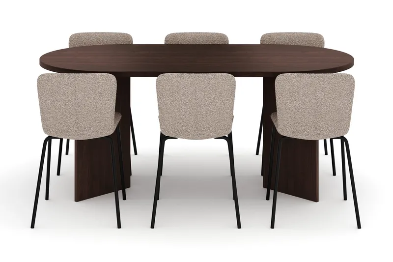 Dano Spisebord 180 cm med 6 Katy Spisestole - Valnød / Greige - Møbler - Borde - Spisebordssæt