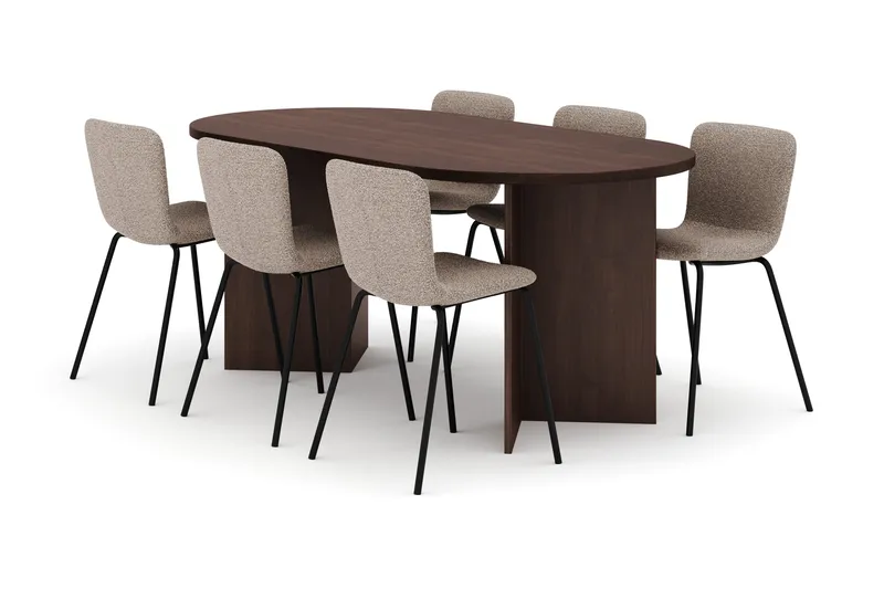 Dano Spisebord 180 cm med 6 Katy Spisestole, Valnød / Greige