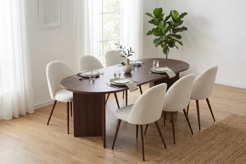 Dano Spisebord 180 cm med 6 Nibe Plus Spisestole - Hvid/Brun - Møbler - Borde - Spisebordssæt