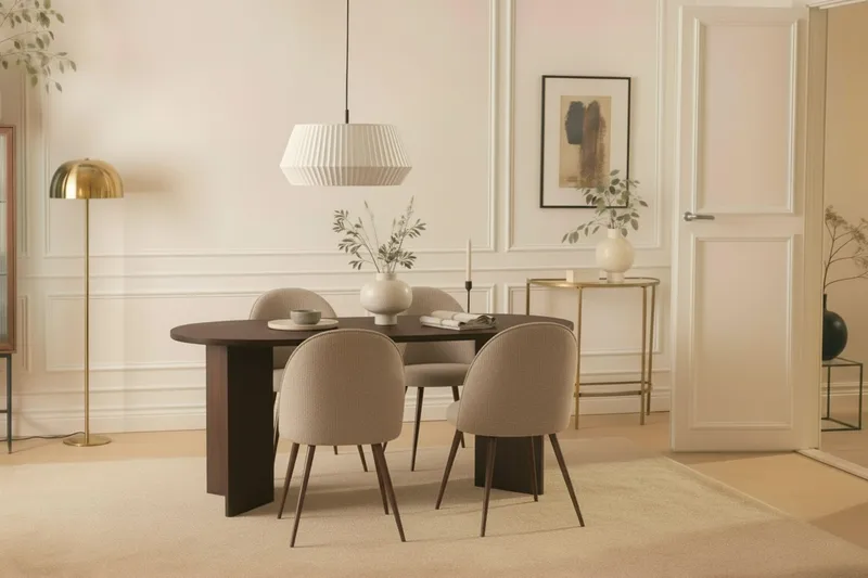 Dano Spisebord 180 cm med 6 Nibe Plus Spisestole - Valnød / Greige - Møbler - Borde - Spisebordssæt