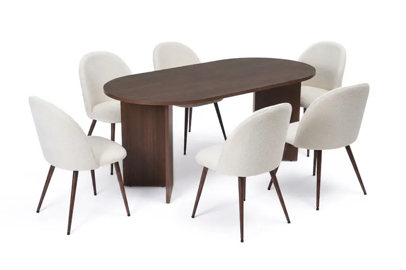 Dano Spisebord 180 cm med 6 Nibe Plus Spisestole, Hvid/Brun