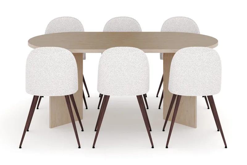 Dano Spisebord 180 cm med 6 Nibe Plus Spisestole - Travertin / Hvid - Møbler - Borde - Spisebordssæt