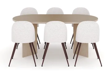 Dano Spisebord 180 cm med 6 Nibe Plus Spisestole - Travertin / Hvid - Møbler - Borde - Spisebordssæt