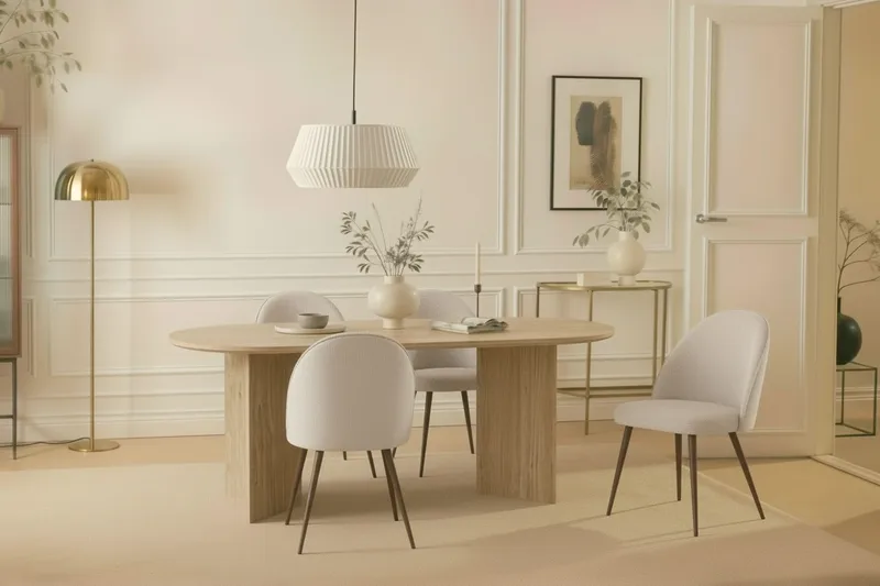 Dano Spisebord 180 cm med 6 Nibe Plus Spisestole - Travertin / Hvid - Møbler - Borde - Spisebordssæt