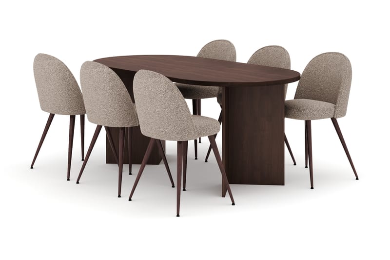 Dano Spisebord 180 cm med 6 Nibe Plus Spisestole, Valnød / Greige