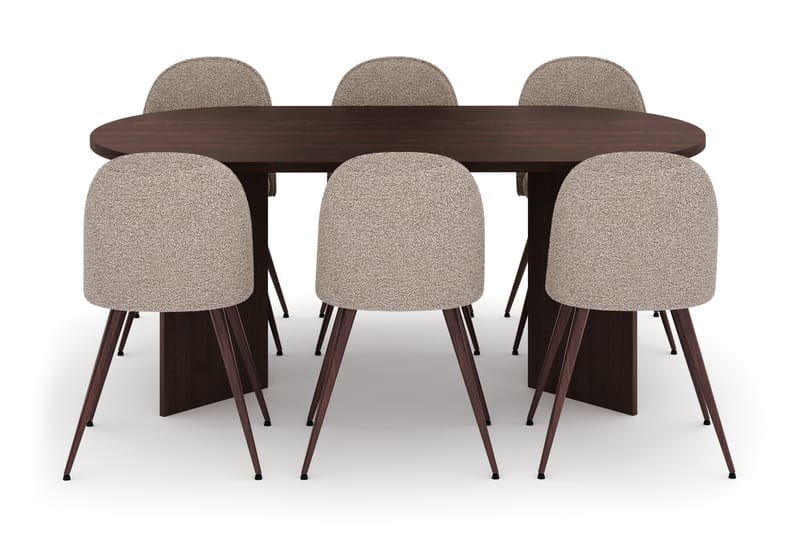 Dano Spisebord 180 cm med 6 Nibe Plus Spisestole - Valnød / Greige - Møbler - Borde - Spisebordssæt