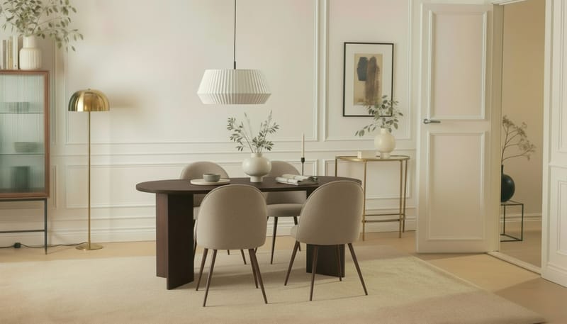 Dano Spisebord 180 cm med 6 Nibe Plus Spisestole - Valnød / Greige - Møbler - Borde - Spisebordssæt