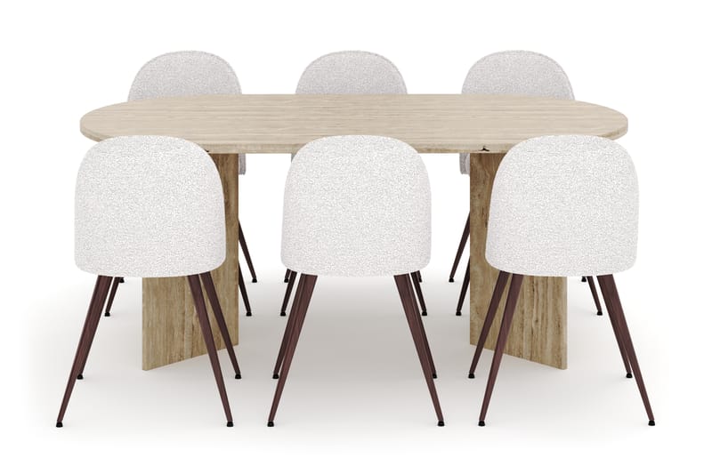 Dano Spisebord 180 cm med 6 Nibe Plus Spisestole - Travertin / Hvid - Møbler - Borde - Spisebordssæt