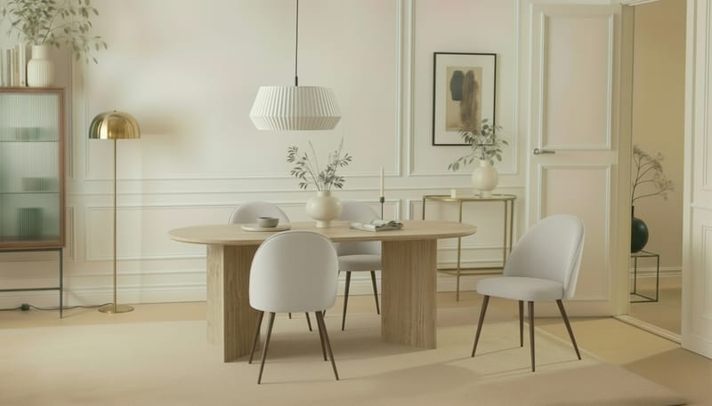 Dano Spisebord 180 cm med 6 Nibe Plus Spisestole - Travertin / Hvid - Møbler - Borde - Spisebordssæt