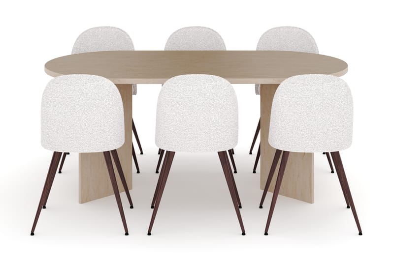 Dano Spisebord 180 cm med 6 Nibe Plus Spisestole - Travertin / Hvid - Møbler - Borde - Spisebordssæt