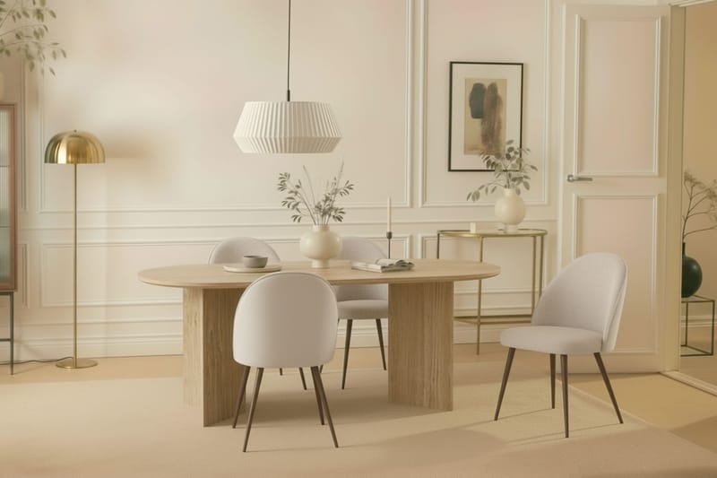 Dano Spisebord 180 cm med 6 Nibe Plus Spisestole - Travertin / Hvid - Møbler - Borde - Spisebordssæt