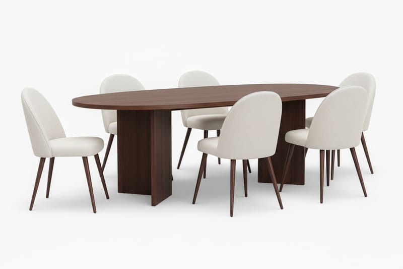 Dano Spisebord 180 cm med 6 Nibe Plus Spisestole, Hvid/Brun