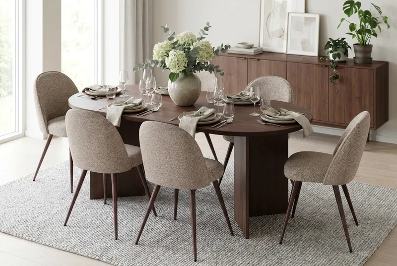 Dano Spisebord 180 cm med 6 Nibe Plus Spisestole - Valnød / Greige - Møbler - Borde - Spisebordssæt