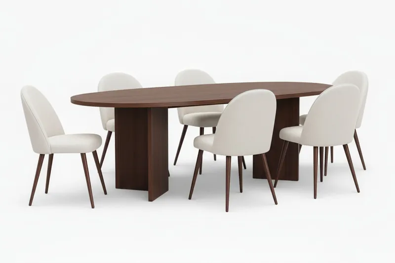 Dano Spisebord 180 cm med 6 Nibe Plus Spisestole, Hvid/Brun