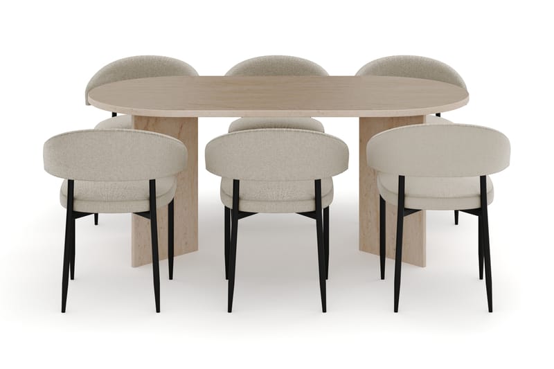 Dano Spisebord 180 cm med 6 Sawako Spisestole - Travertin / Beige - Møbler - Borde - Spisebordssæt
