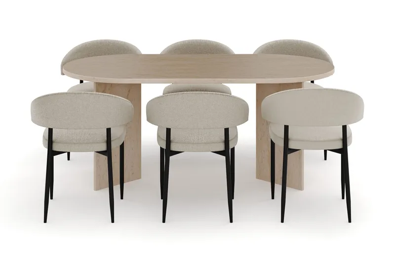 Dano Spisebord 180 cm med 6 Sawako Spisestole - Travertin / Beige - Møbler - Borde - Spisebordssæt