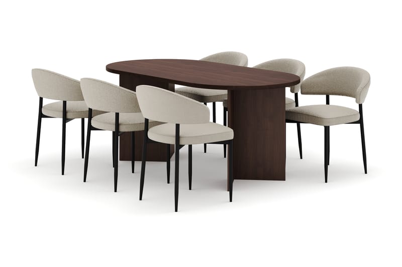 Dano Spisebord 180 cm med 6 Sawako Spisestole, Valnød / Beige