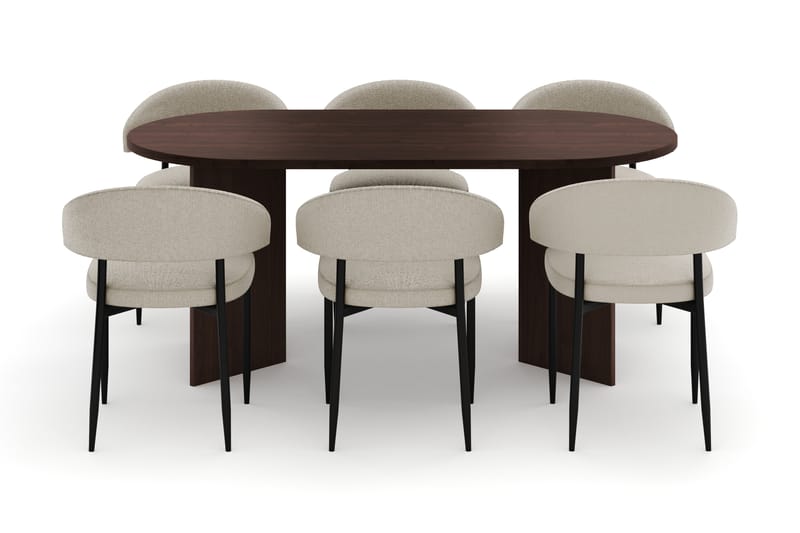 Dano Spisebord 180 cm med 6 Sawako Spisestole - Valnød / Beige - Møbler - Borde - Spisebordssæt