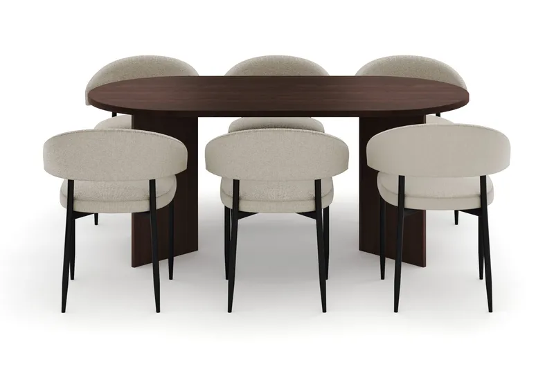 Dano Spisebord 180 cm med 6 Sawako Spisestole - Valnød / Beige - Møbler - Borde - Spisebordssæt