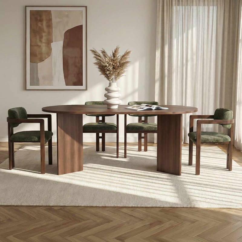 Dano Spisebord- og stolessæt 180x75x90 cm 5 dele - Milano Walnut, Dark Walnut, Green - Møbler - Borde - Spisebordssæt