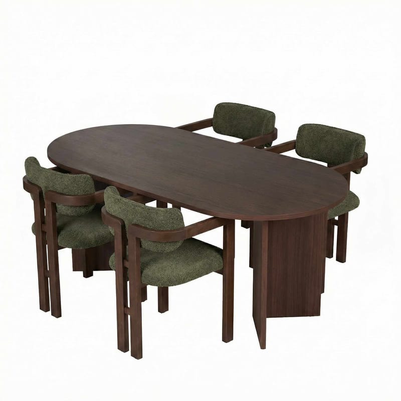 Dano Spisebord- og stolessæt 180x75x90 cm 5 dele, Milano Walnut, Dark Walnut, Green