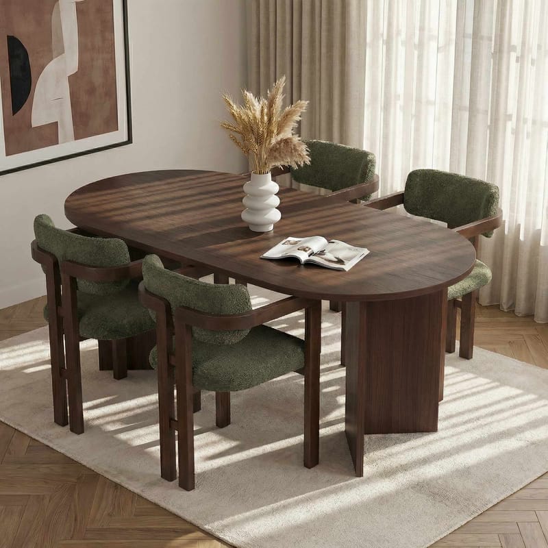 Dano Spisebord- og stolessæt 180x75x90 cm 5 dele - Milano Walnut, Dark Walnut, Green - Møbler - Borde - Spisebordssæt