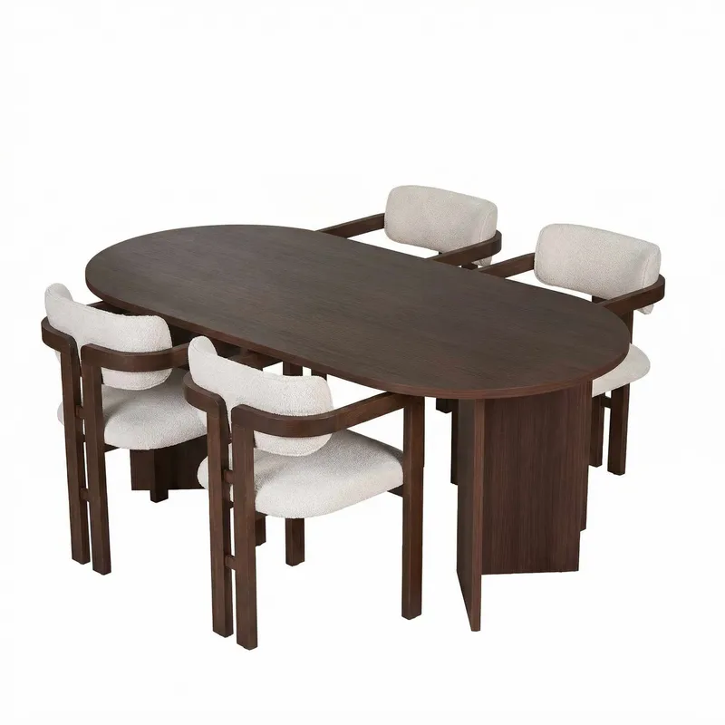 Dano Spisebord- og stolessæt 180x75x90 cm 5 dele, Milano Walnut, Dark Walnut, hvid