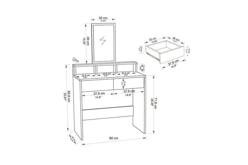 Dasina Toiletbord 80 cm - Hvid - Møbler - Borde - Sminkebord & konsolbord
