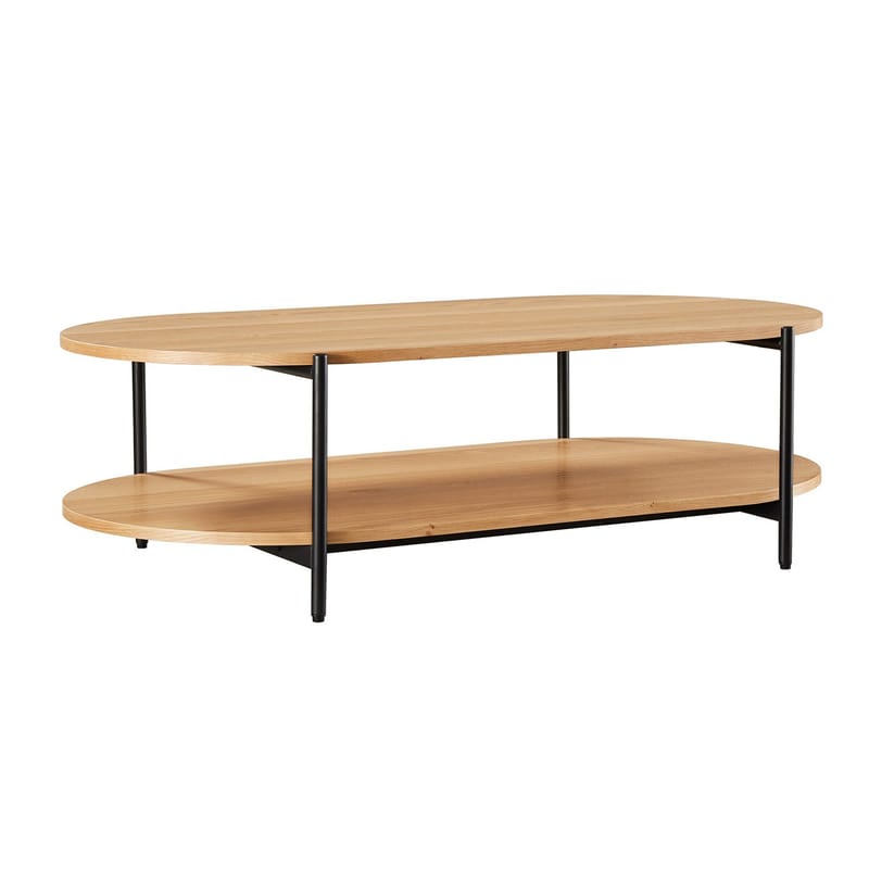Davia 115 cm Ovalt Sofabord med Hylder i Eg - Brun|Sort - Møbler - Borde - Sofabord