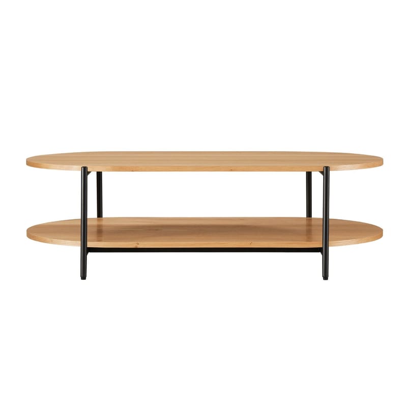 Davia 115 cm Ovalt Sofabord med Hylder i Eg - Brun|Sort - Møbler - Borde - Sofabord
