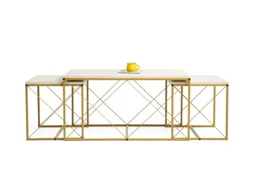 Defneia Sofabord 100 cm - Guld/Marmor - Møbler - Borde - Aflastningsbord - Indskudsborde