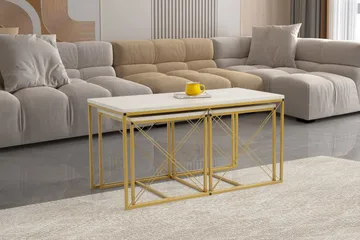 Defneia Sofabord 100 cm - Guld/Marmor - Møbler - Borde - Aflastningsbord - Indskudsborde