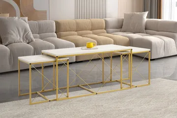 Defneia Sofabord 100 cm - Guld/Marmor - Møbler - Borde - Aflastningsbord - Indskudsborde