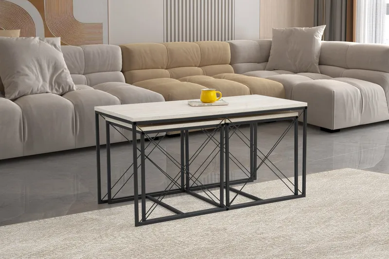 Defneia Sofabord 100 cm - Sort/Marmor - Møbler - Borde - Sofabord