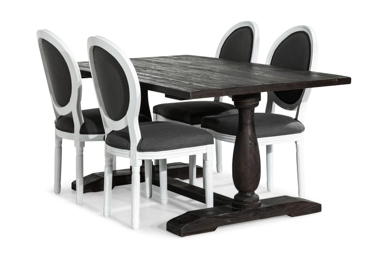 Dijon Spisebordssæt 160 cm med 4 Lewis Stole - Vintage Elm/Grå - Spisebordssæt