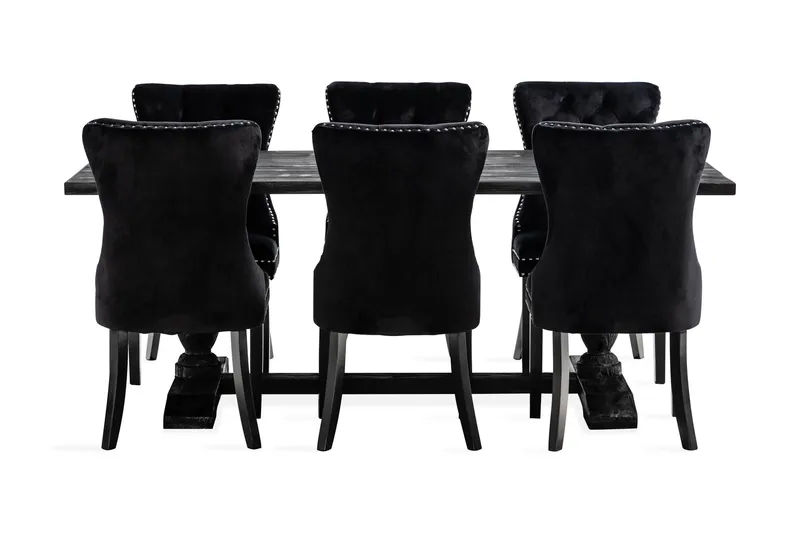 Dijon Spisebordssæt 200 cm inkl. 6 Bergviken Stole i Velour - Brun / Sort / Velour - Møbler - Borde - Spisebordssæt
