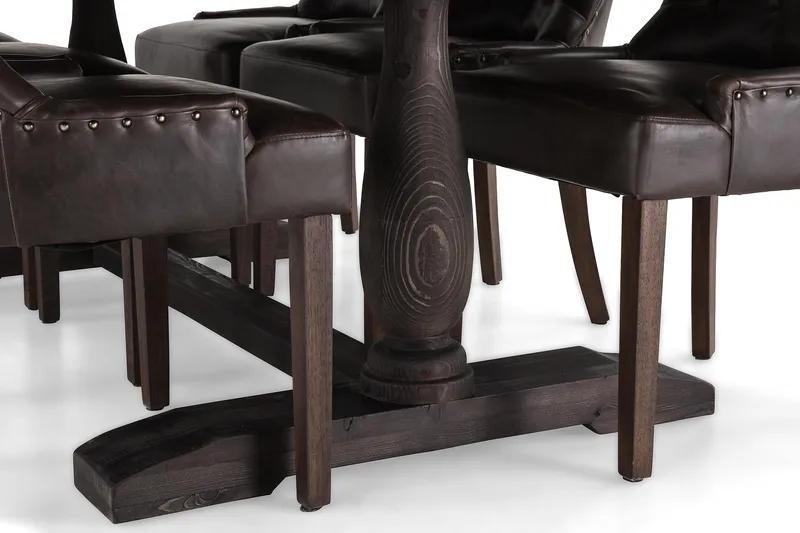 Dijon Spisebordssæt 200 cm med 6 Tuva Lænestole - Vintage Træ / Brun Pu - Møbler - Borde - Spisebordssæt