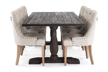Dijon Spisegruppe 200 cm Rektangulær med 6 Viktoria Stole - Vintage Træ / Beige Træ - Møbler - Borde - Spisebordssæt