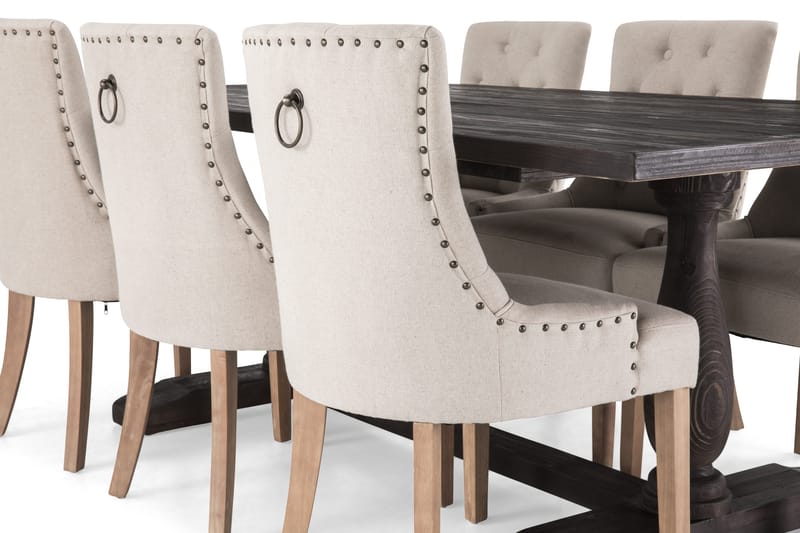 Dijon Spisegruppe 200 cm Rektangulær med 6 Viktoria Stole - Vintage Træ / Beige Træ - Møbler - Borde - Spisebordssæt