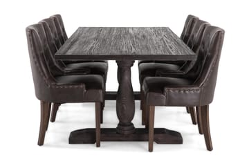 Dijon Spisegruppe 200 cm Rektangulært udtrækkeligt bord med 6 Stole - Vintage Træ / Brun PU - Møbler - Borde - Spisebordssæt