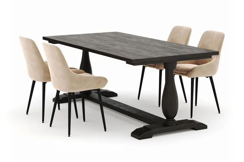 Dijon Spisegruppe 200x100cm med 4 Alsarp Spisestole, Brun