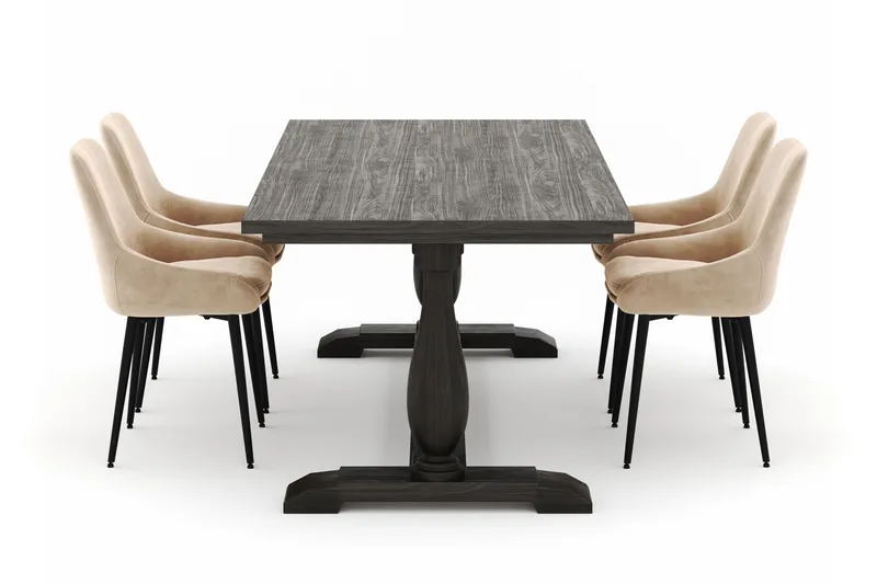 Dijon Spisegruppe 200x100cm med 4 Alsarp Spisestole - Brun - Møbler - Borde - Spisebordssæt