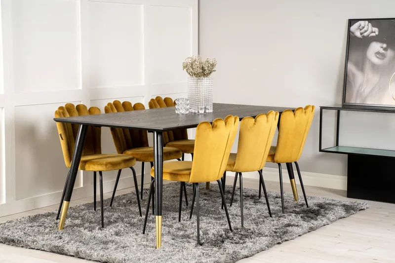 Dipp spisebord 180 cm med 6 Limhamn stole i velour