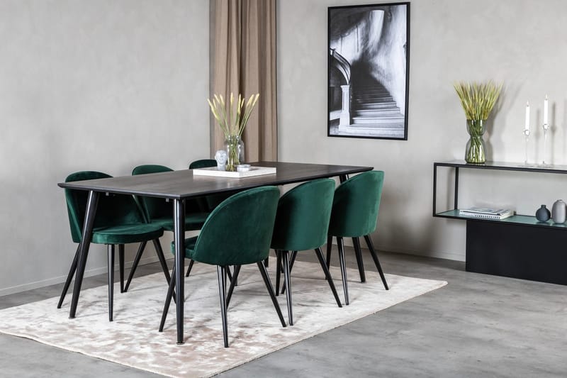 Dipp Spisebord 180 cm med 6 Velvet Velourstole