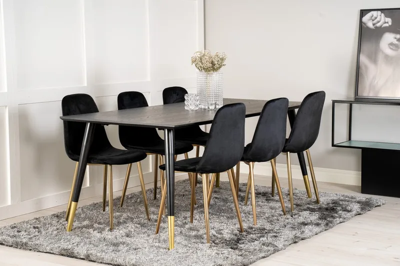 Dipp spisebord 180 cm med 6 Polar køkkenstole i velour