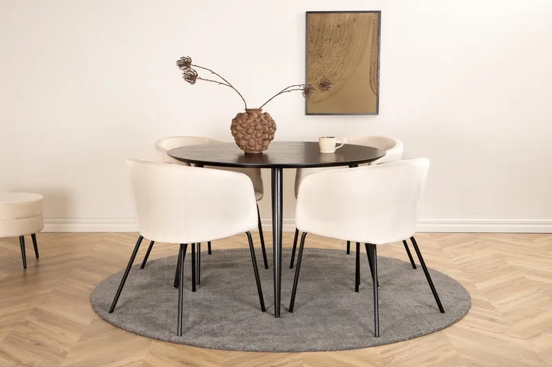 Dipp Spisebord med 4 Berit Armstole i Velour med Armlæn